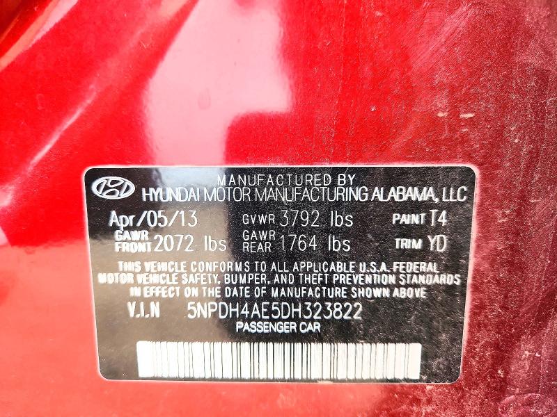 2013 Hyundai Elantra მანქანა იყიდება აუქციონზე, vin: 5NPDH4AE5DH323822, აუქციონის ნომერი: 55916756