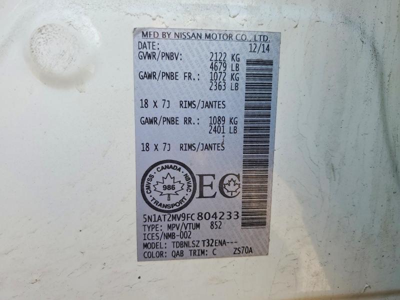 58266736 :رقم المزاد ، 5N1AT2MV9FC804233 vin ، 2015 Nissan Rogue مزاد بيع