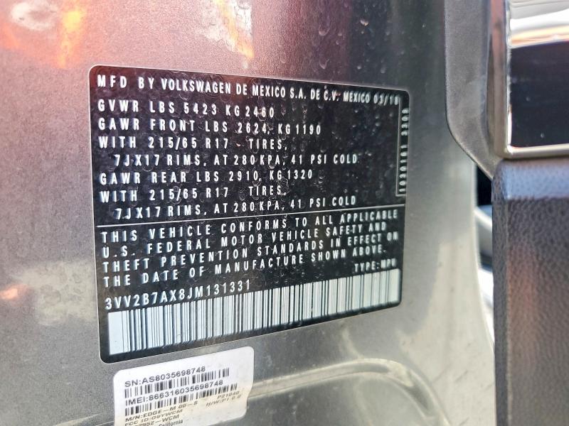 57746126 :رقم المزاد ، 3VV2B7AX8JM131331 vin ، 2018 Volkswagen Tiguan مزاد بيع