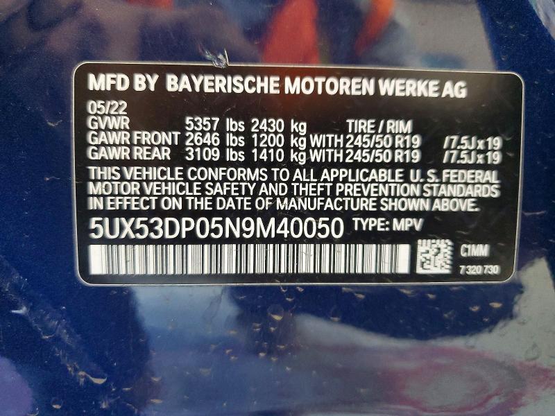 Продаж на аукціоні авто 2022 Bmw X3, vin: 5UX53DP05N9M40050, номер лоту: 57751906