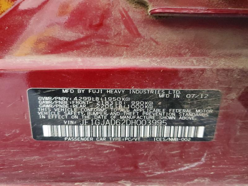 2013 Subaru Impreza მანქანა იყიდება აუქციონზე, vin: JF1GJAD62DH003995, აუქციონის ნომერი: 56130836