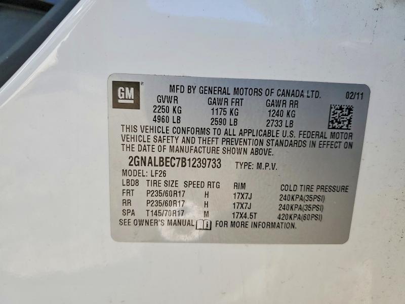 2011 Chevrolet Equinox მანქანა იყიდება აუქციონზე, vin: 2GNALBEC7B1239733, აუქციონის ნომერი: 58240636