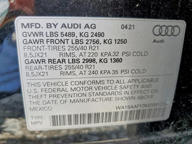 Продажа на аукционе авто 2021 Audi Q5, vin: WA15AAFY3M2091226, номер лота: 57191336