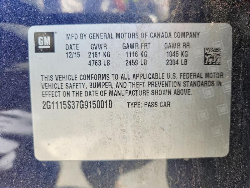 56083836 :رقم المزاد ، 2G1115S37G9150010 vin ، 2016 Chevrolet Impala مزاد بيع
