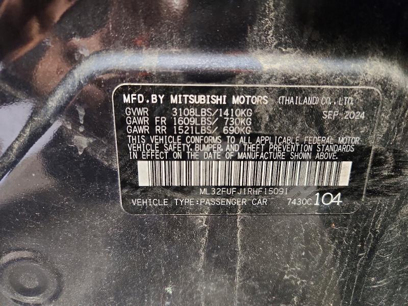 57440886 :رقم المزاد ، ML32FUFJ1RHF15091 vin ، 2024 Mitsubishi Mirage مزاد بيع