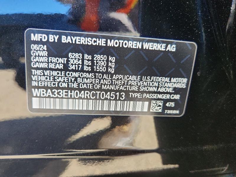2024 Bmw 740 მანქანა იყიდება აუქციონზე, vin: WBA33EH04RCT04513, აუქციონის ნომერი: 58074166
