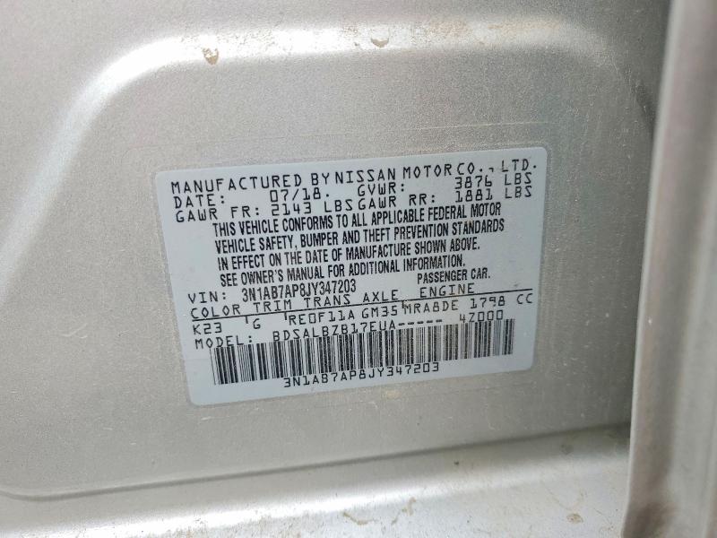 2018 Nissan Sentra მანქანა იყიდება აუქციონზე, vin: 3N1AB7AP8JY347203, აუქციონის ნომერი: 56454796