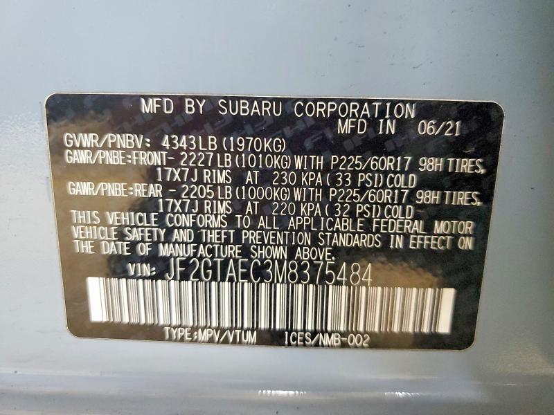 Продаж на аукціоні авто 2021 Subaru Crosstrek, vin: JF2GTAEC3M8375484, номер лоту: 56160556