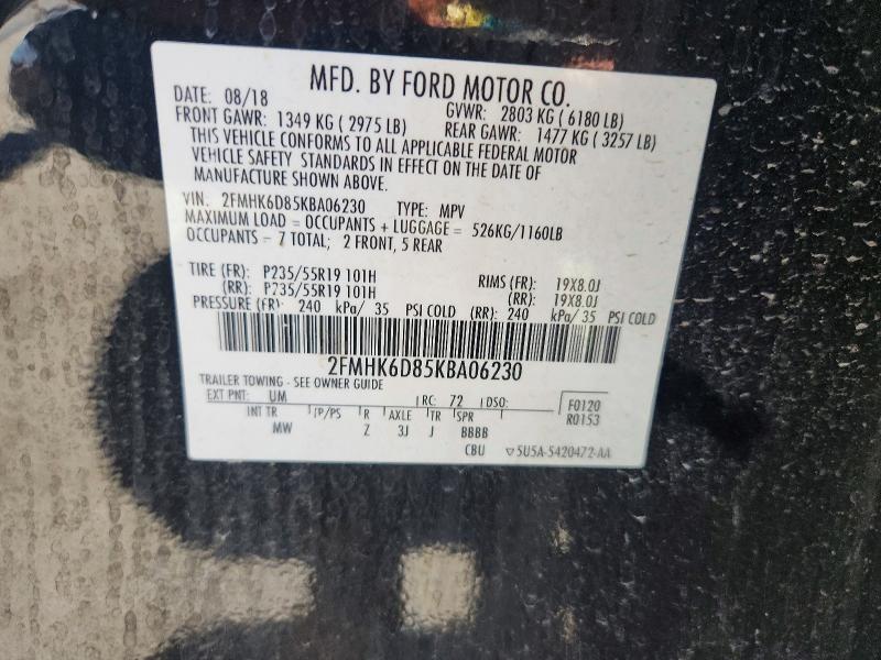 Aukcja sprzedaży 2019 Ford Flex, vin: 2FMHK6D85KBA06230, numer aukcji: 58549856