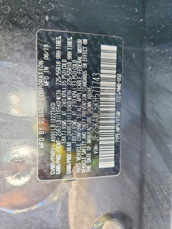 55651296 :رقم المزاد ، JF2SKAWC5KH571743 vin ، 2019 Subaru Forester مزاد بيع
