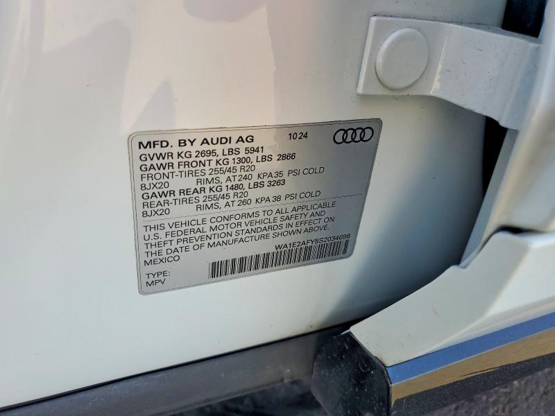2025 Audi Q5 E მანქანა იყიდება აუქციონზე, vin: WA1E2AFY5S2034696, აუქციონის ნომერი: 56157796