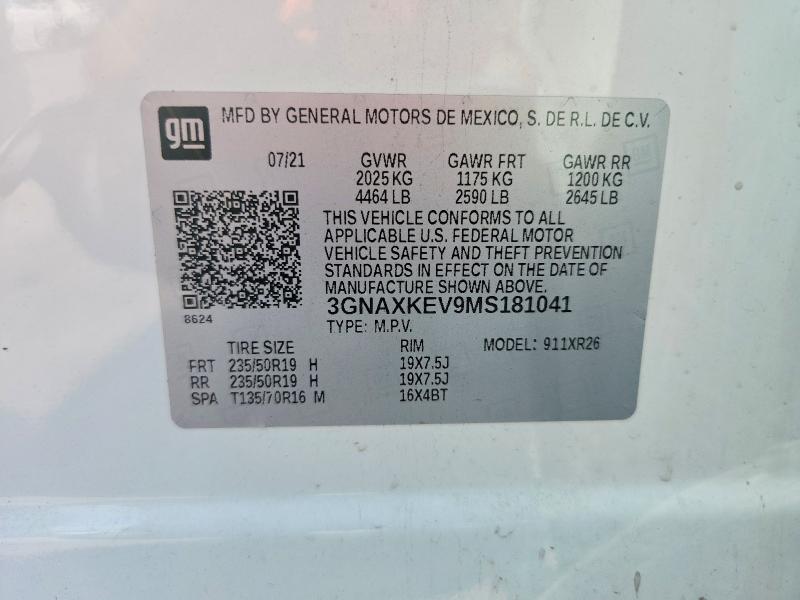 2021 Chevrolet Equinox მანქანა იყიდება აუქციონზე, vin: 3GNAXKEV9MS181041, აუქციონის ნომერი: 56708706