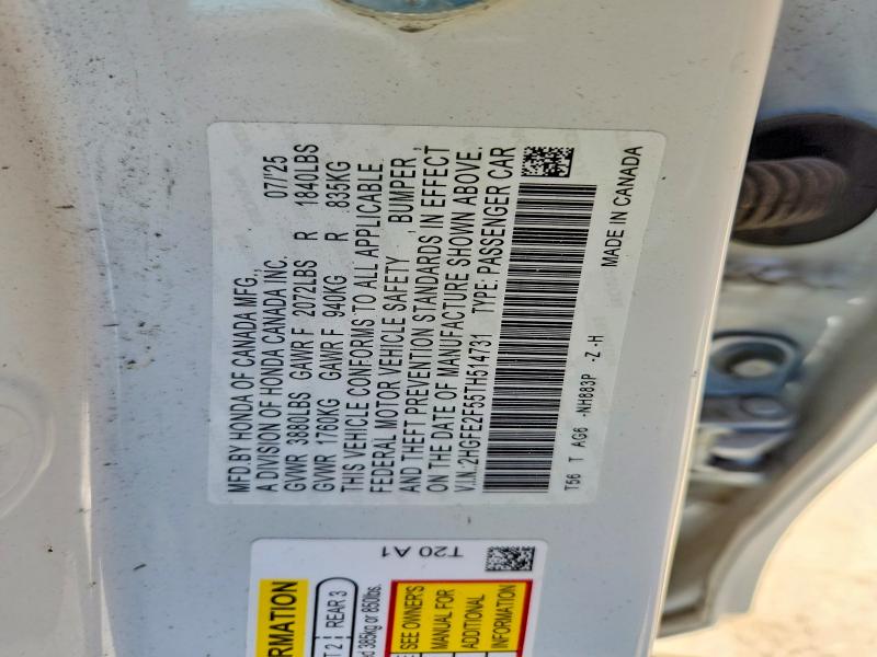 55701116 :رقم المزاد ، 2HGFE2F55TH514731 vin ، 2026 Honda Civic مزاد بيع