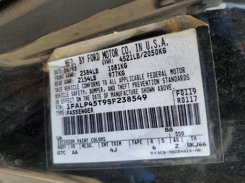 85995195 :رقم المزاد ، 1FALP45T9SF238549 vin ، 1995 Ford Mustang مزاد بيع