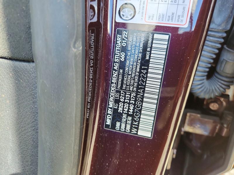 2022 Mercedes-benz S მანქანა იყიდება აუქციონზე, vin: W1K6G7GB9NA122241, აუქციონის ნომერი: 58273046