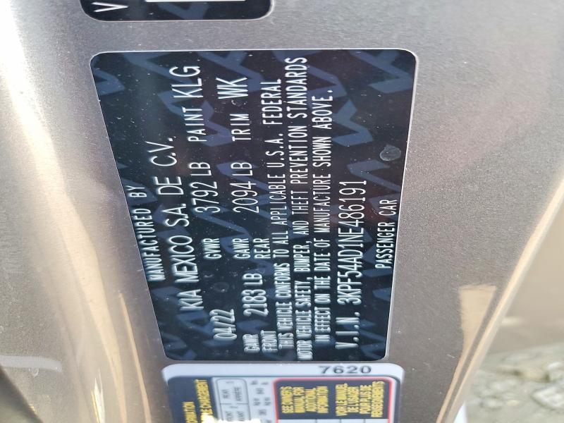 2022 Kia Forte მანქანა იყიდება აუქციონზე, vin: 3KPF54AD1NE486191, აუქციონის ნომერი: 85977905