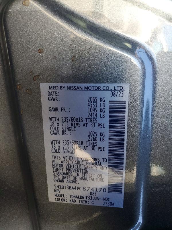 2023 Nissan Rogue მანქანა იყიდება აუქციონზე, vin: 5N1BT3BA4PC874170, აუქციონის ნომერი: 58929706