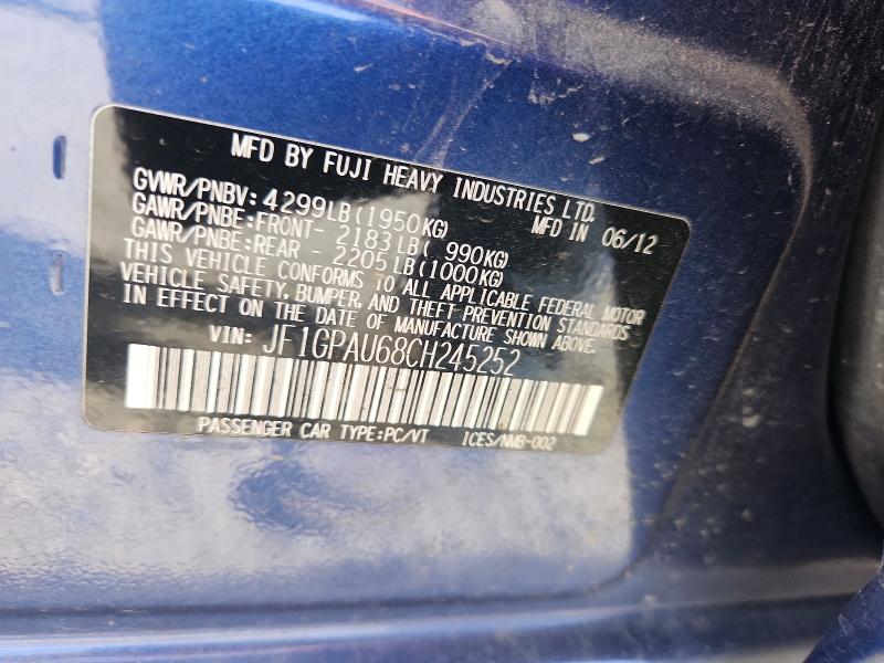 55594096 :رقم المزاد ، JF1GPAU68CH245252 vin ، 2012 Subaru Impreza مزاد بيع