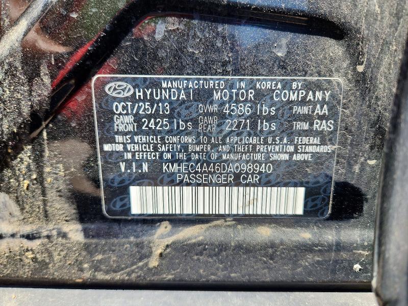2013 Hyundai Sonata მანქანა იყიდება აუქციონზე, vin: KMHEC4A46DA098940, აუქციონის ნომერი: 55562066