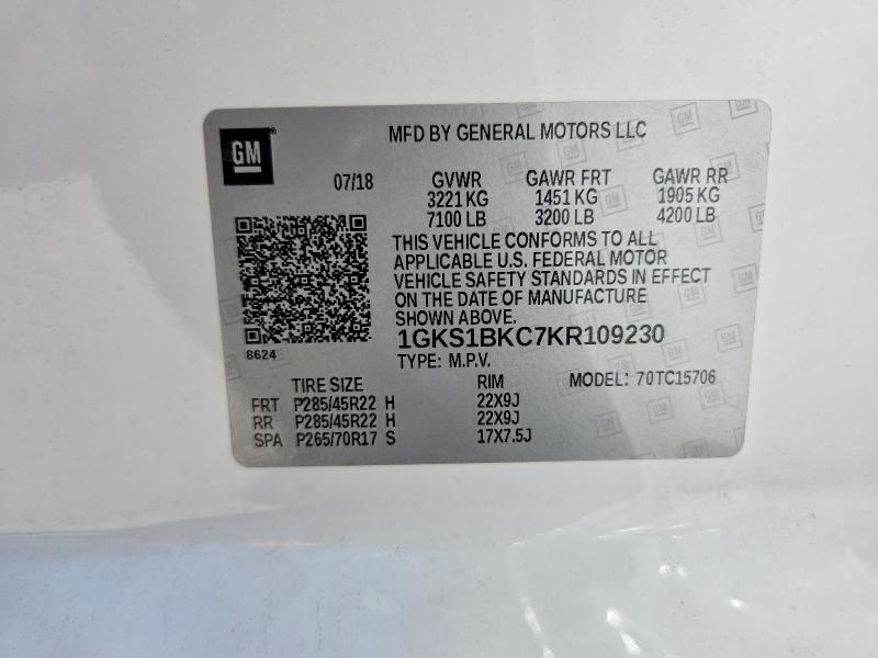 Продажа на аукционе авто 2019 Gmc Yukon, vin: 1GKS1BKC7KR109230, номер лота: 56430496