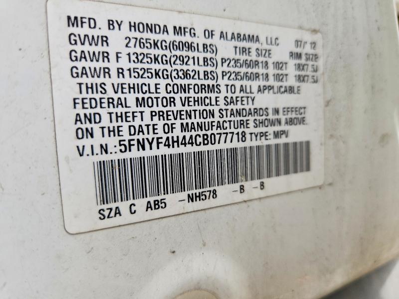 Aukcja sprzedaży 2012 Honda Pilot, vin: 5FNYF4H44CB077718, numer aukcji: 55027206