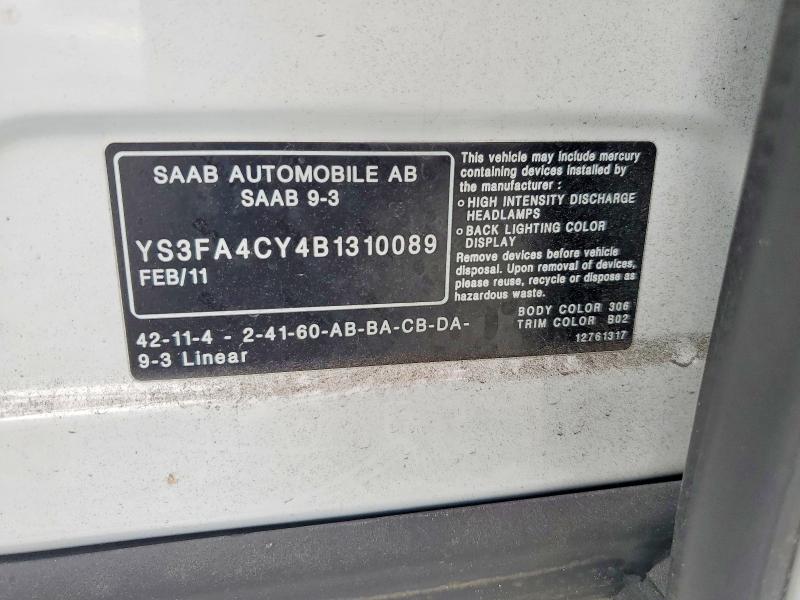 Продажа на аукционе авто 2011 Saab 9-3, vin: YS3FA4CY4B1310089, номер лота: 58775766
