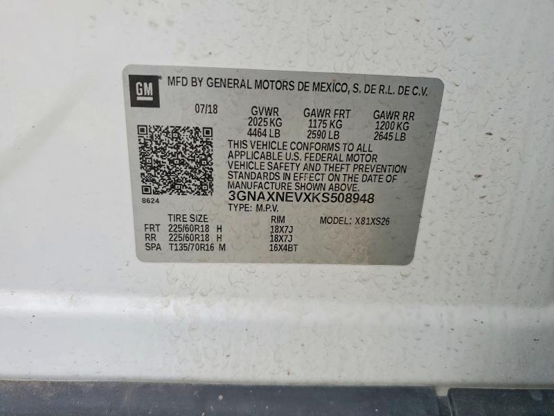 Aukcja sprzedaży 2019 Chevrolet Equinox, vin: 3GNAXNEVXKS508948, numer aukcji: 56289706