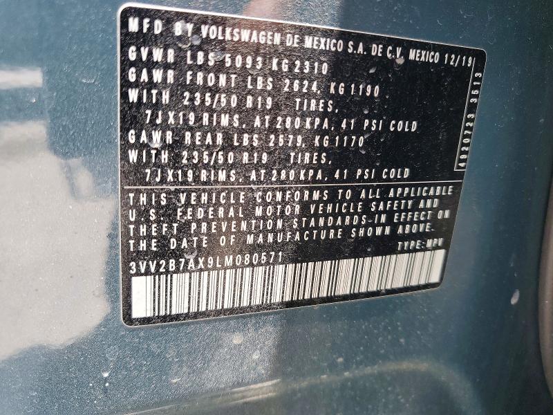58889756 :رقم المزاد ، 3VV2B7AX9LM080571 vin ، 2020 Volkswagen Tiguan مزاد بيع