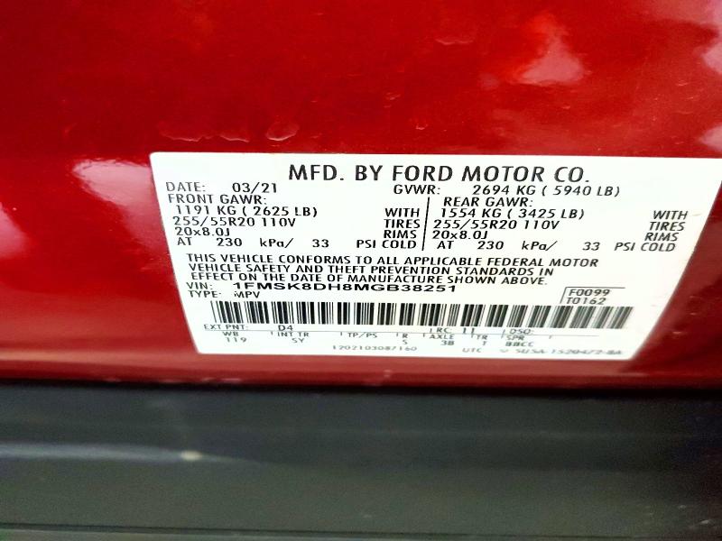 Продаж на аукціоні авто 2021 Ford Explorer, vin: 1FMSK8DH8MGB38251, номер лоту: 55872526
