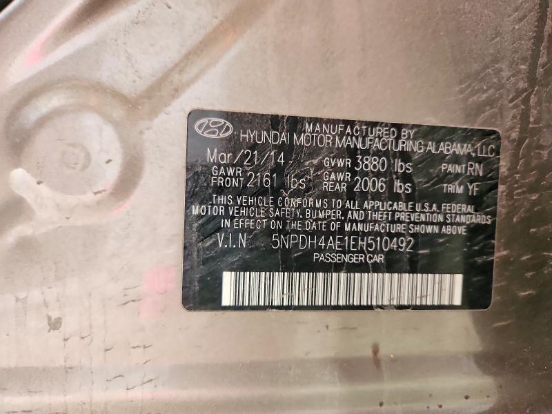 55366196 :رقم المزاد ، 5NPDH4AE1EH510492 vin ، 2014 Hyundai Elantra مزاد بيع