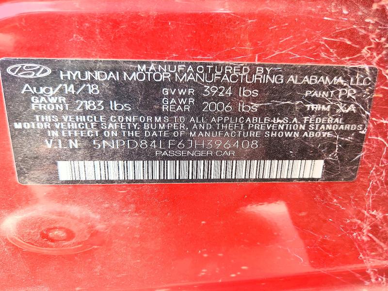 Продаж на аукціоні авто 2018 Hyundai Elantra, vin: 5NPD84LF6JH396408, номер лоту: 55792716