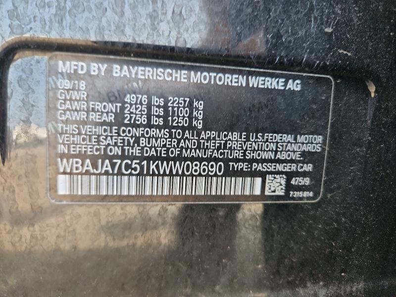Aukcja sprzedaży 2019 Bmw 530, vin: WBAJA7C51KWW08690, numer aukcji: 56952846