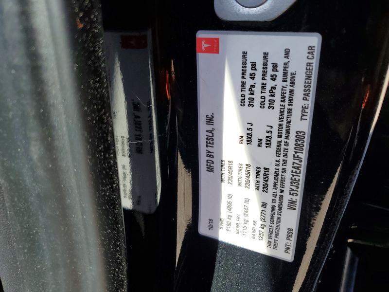 58750366 :رقم المزاد ، 5YJ3E1EA7JF108303 vin ، 2018 Tesla Model 3 مزاد بيع