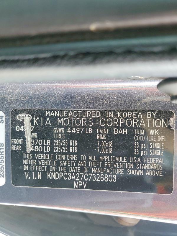 59138356 :رقم المزاد ، KNDPC3A27C7326803 vin ، 2012 Kia Sportage مزاد بيع