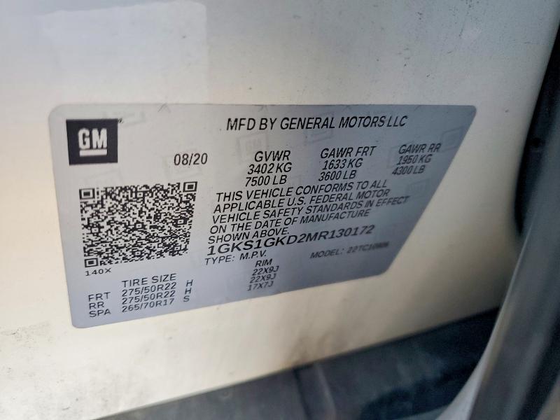 Aukcja sprzedaży 2021 Gmc Yukon Xl, vin: 1GKS1GKD2MR130172, numer aukcji: 55928066