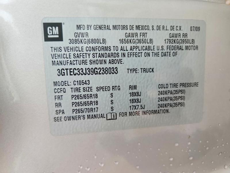 Aukcja sprzedaży 2009 Gmc Sierra, vin: 3GTEC33J39G238033, numer aukcji: 57342556