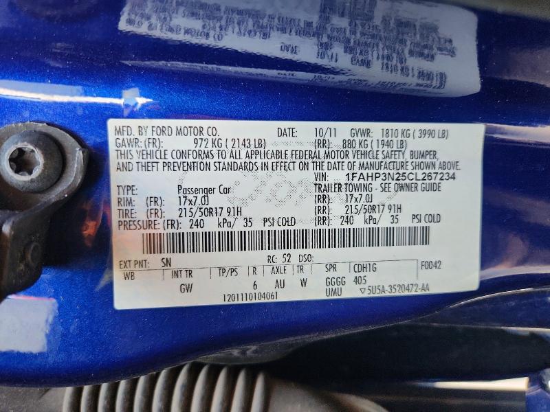 56545186 :رقم المزاد ، 1FAHP3N25CL267234 vin ، 2012 Ford Focus مزاد بيع