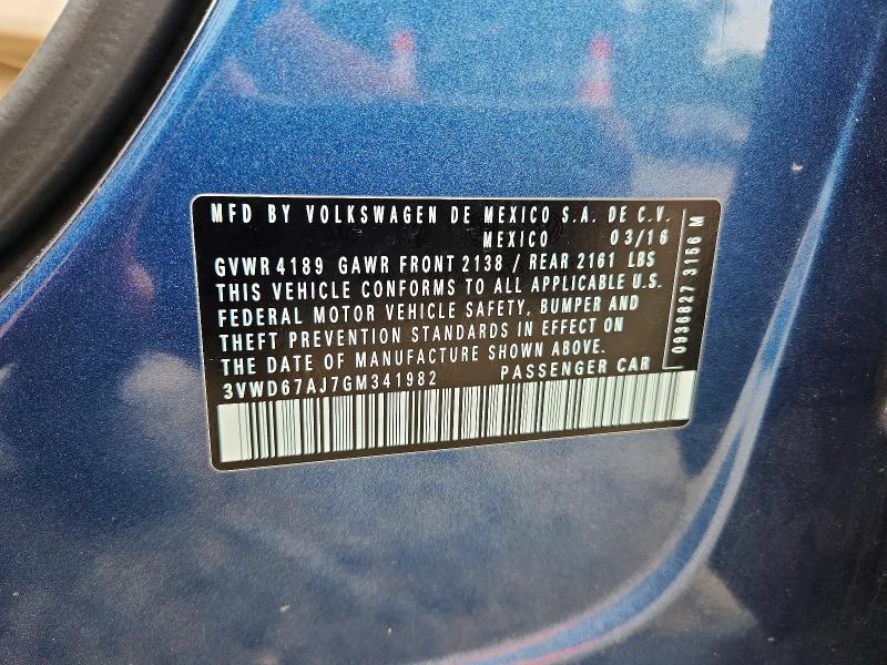 Aukcja sprzedaży 2016 Volkswagen Jetta, vin: 3VWD67AJ7GM341982, numer aukcji: 58742236