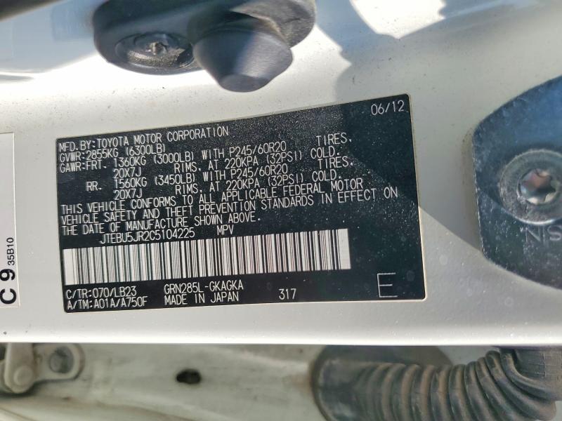 Продаж на аукціоні авто 2012 Toyota 4runner, vin: JTEBU5JR2C5104225, номер лоту: 57250846