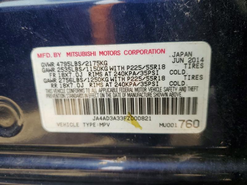 2015 Mitsubishi Outlander მანქანა იყიდება აუქციონზე, vin: JA4AD3A33FZ000821, აუქციონის ნომერი: 50118026
