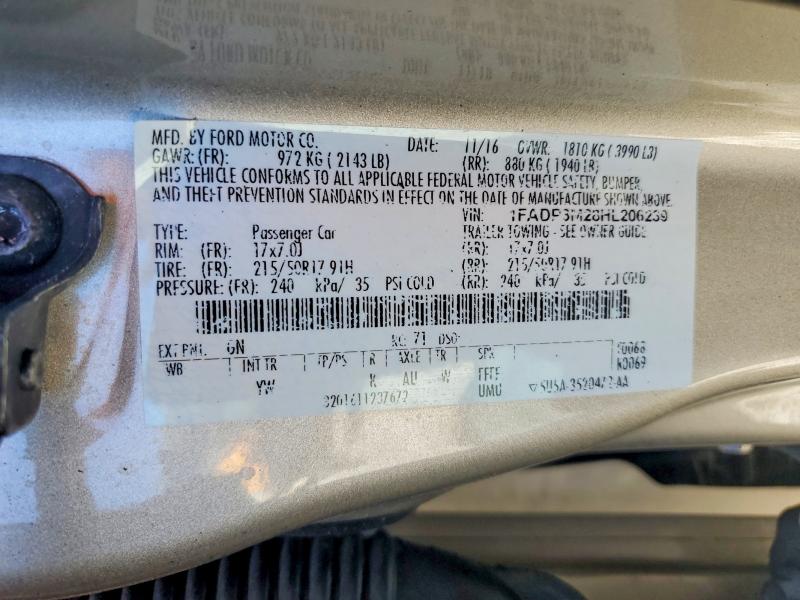 Aukcja sprzedaży 2017 Ford Focus, vin: 1FADP3M28HL206239, numer aukcji: 58279306