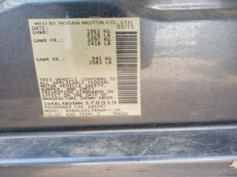 Продажа на аукционе авто 2021 Nissan Altima, vin: 1N4BL4BV6MN378919, номер лота: 58548236