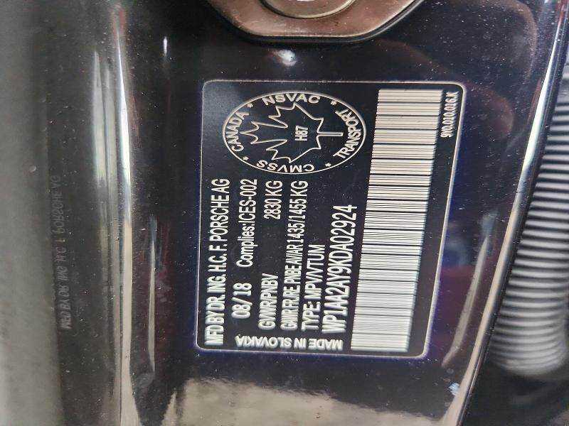 57213426 :رقم المزاد ، WP1AA2AY9KDA02924 vin ، 2019 Porsche Cayene مزاد بيع