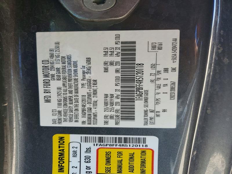 58286166 :رقم المزاد ، 1FAGP8FF4R5120118 vin ، 2024 Ford Mustang مزاد بيع