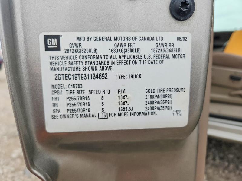 2003 Gmc New Sierra მანქანა იყიდება აუქციონზე, vin: 2GTEC19T931134692, აუქციონის ნომერი: 58522596