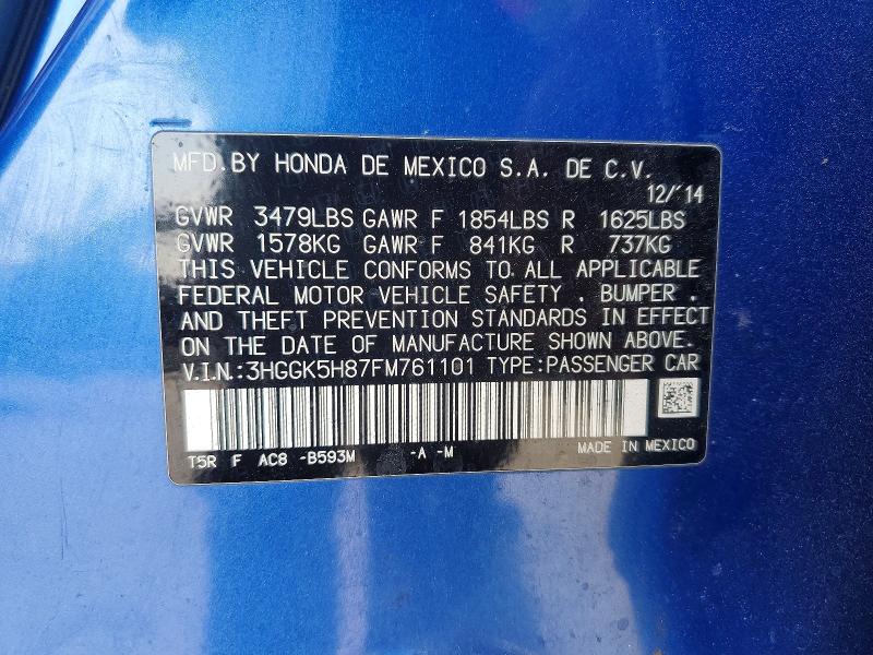 2015 Honda Fit მანქანა იყიდება აუქციონზე, vin: 3HGGK5H87FM761101, აუქციონის ნომერი: 57127096