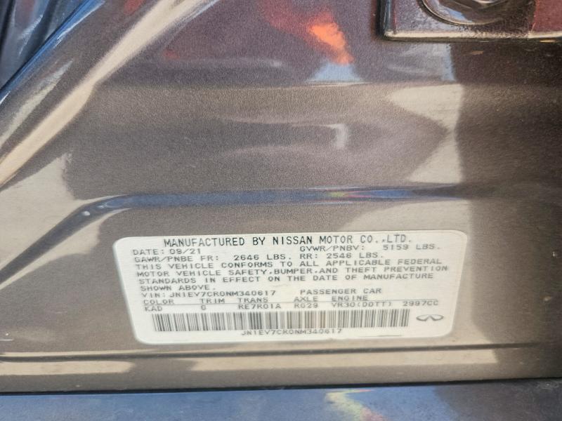 58814556 :رقم المزاد ، JN1EV7CR0NM340617 vin ، 2022 Infiniti Q50 مزاد بيع