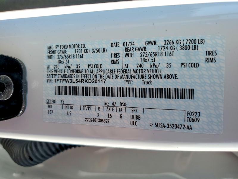 Продажа на аукционе авто 2024 Ford F150, vin: 1FTFW3L54RKD20117, номер лота: 58225816