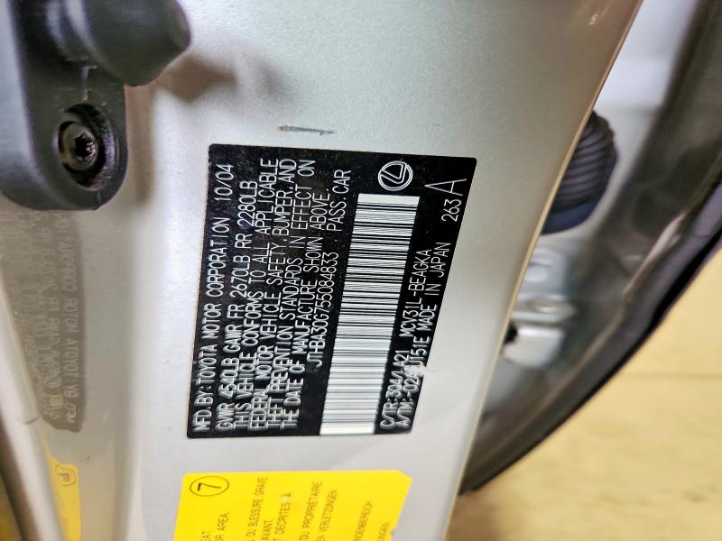 Продажа на аукционе авто 2005 Lexus Es, vin: JTHBA30G755084833, номер лота: 58577036