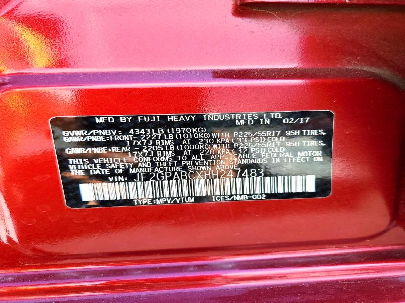 2017 Subaru Crosstrek მანქანა იყიდება აუქციონზე, vin: JF2GPABCXHH247483, აუქციონის ნომერი: 59015076